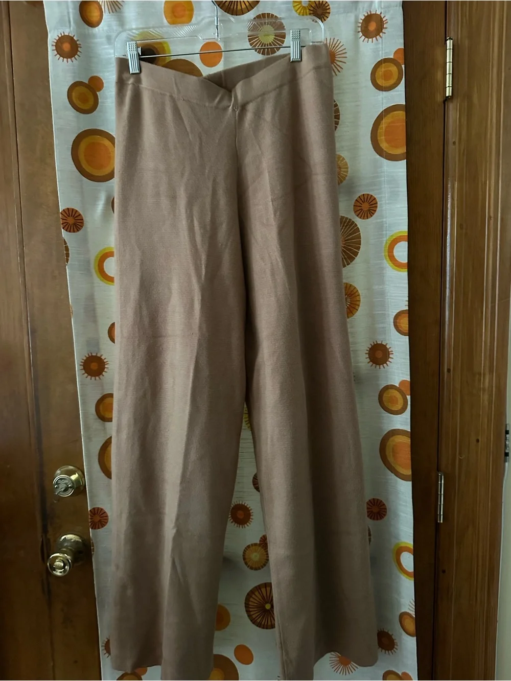 Mango Neutral Knit Wide-Leg High-Rise Pants in Taupe.
